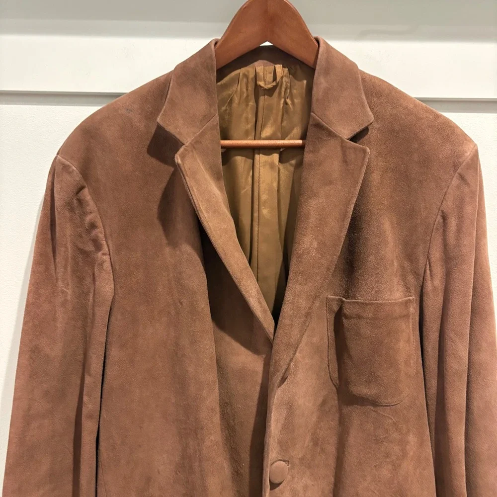 Lopez Suede Leather Blazer Mens 42 Brown Argentina Fine Leather Goods Jacket 70s